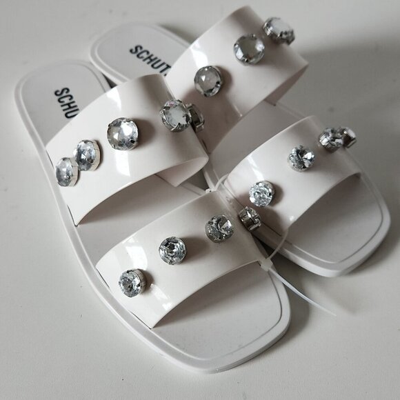 NWT SCHUTZ | White Lizzie Embellished Slides Sandals Sz 10B - Picture 2 of 4